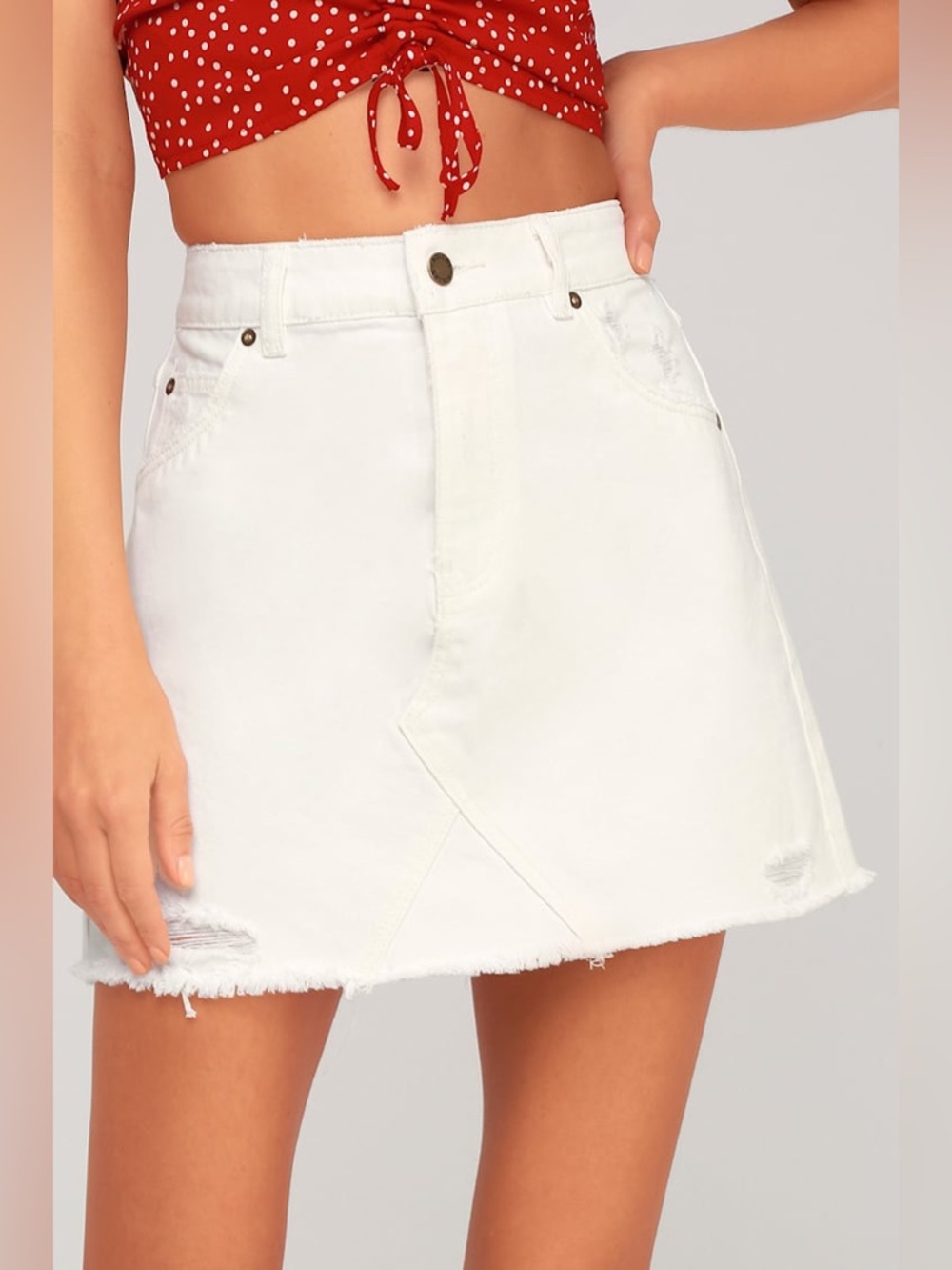 ROLLA’s Claudia White Distressed Denim Mini Skirt